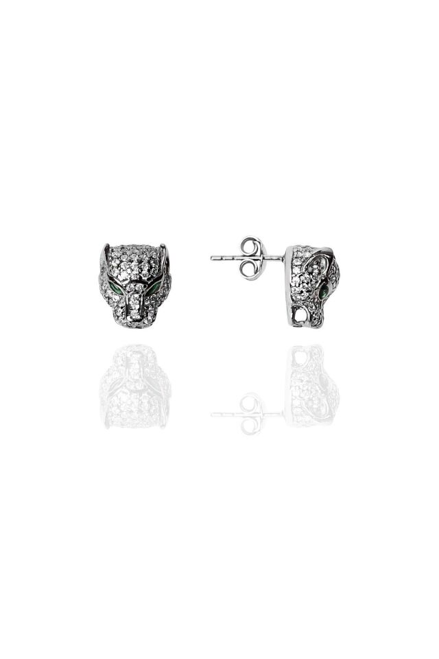 ENCİLİ SİLVER 925 Ayar Gümüş Özel Tasarım Panter Model Gümüş Renk Set(Kolye+Küpe+Yüzük+Bileklik)
