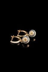 ENCİLİ SİLVER 925 Ayar Gümüş Kadın Nazar Boncuklu Model Gold Küpe