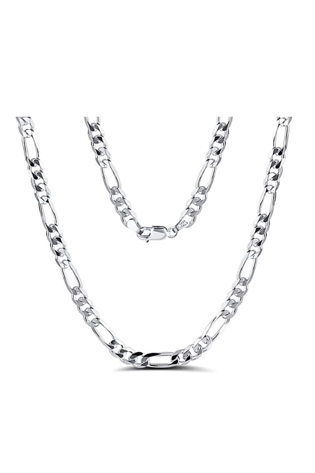 ENCİLİ SİLVER 925 Ayar Gümüş Erkek Figaro Zincir Kolye 55 cm ve Bileklik Set gümüş - 5