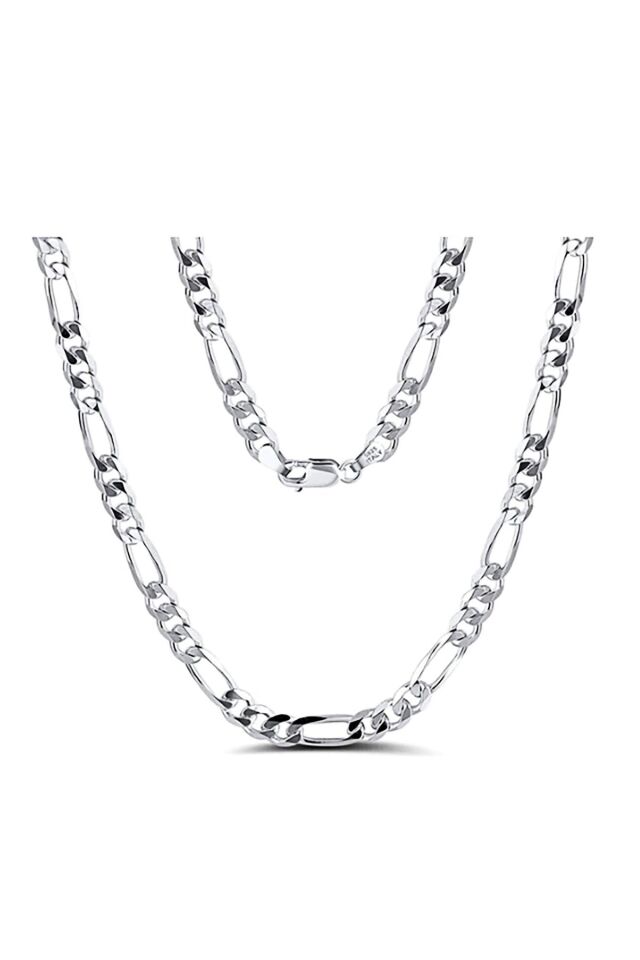 ENCİLİ SİLVER 925 Ayar Gümüş Erkek Figaro Zincir Kolye 60 cm ve Bileklik Set gümüş - 4