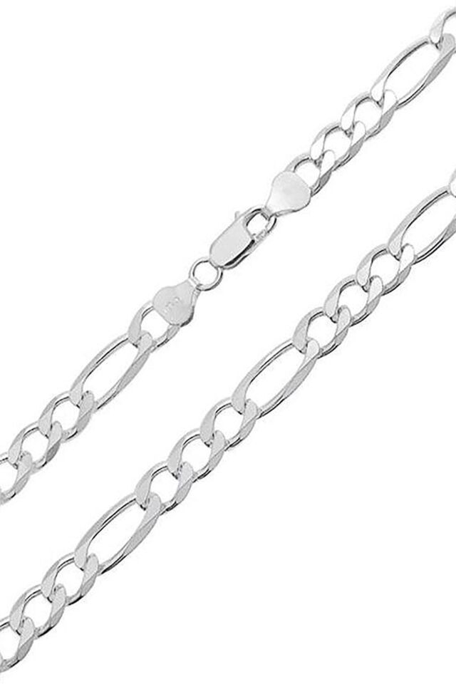 ENCİLİ SİLVER 925 Ayar Gümüş Erkek Figaro Zincir Kolye 65 cm gümüş - 3 MM