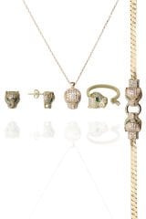 ENCİLİ SİLVER 925 Ayar Gümüş Özel Tasarım Panter Model Set(kolye+küpe+yüzük+bileklik)