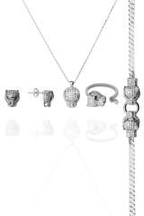 ENCİLİ SİLVER 925 Ayar Gümüş Özel Tasarım Panter Model Set(kolye+küpe+yüzük+bileklik)