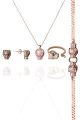 ENCİLİ SİLVER 925 Ayar Gümüş Özel Tasarım Panter Model Set(kolye+küpe+yüzük+bileklik)