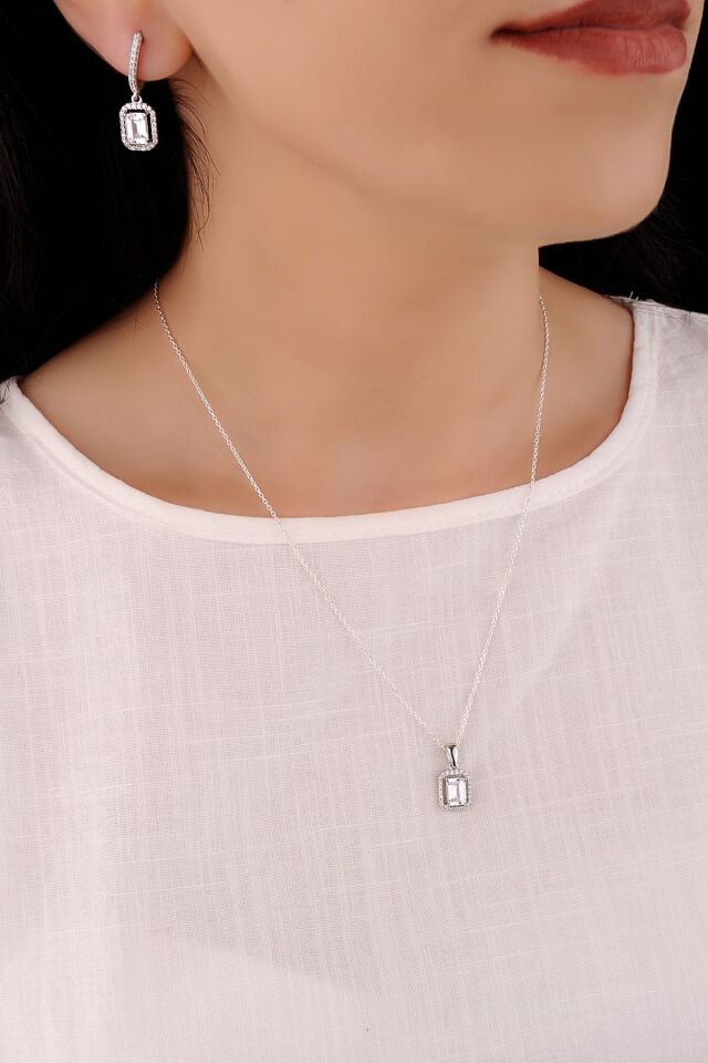 ENCİLİ SİLVER 925 Ayar Gümüş Swarovski Model Gümüş Set gümüş - 17