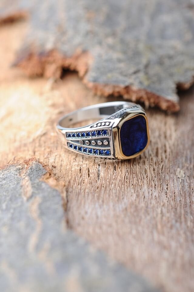 ENCİLİ SİLVER 925 Ayar Gümüş Özel Tasarım Kırmızı Mineli Gümüş Erkek Yüzük