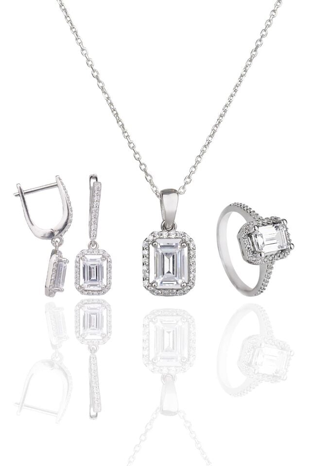 ENCİLİ SİLVER 925 Ayar Gümüş Swarovski Model Gümüş Set gümüş - 13