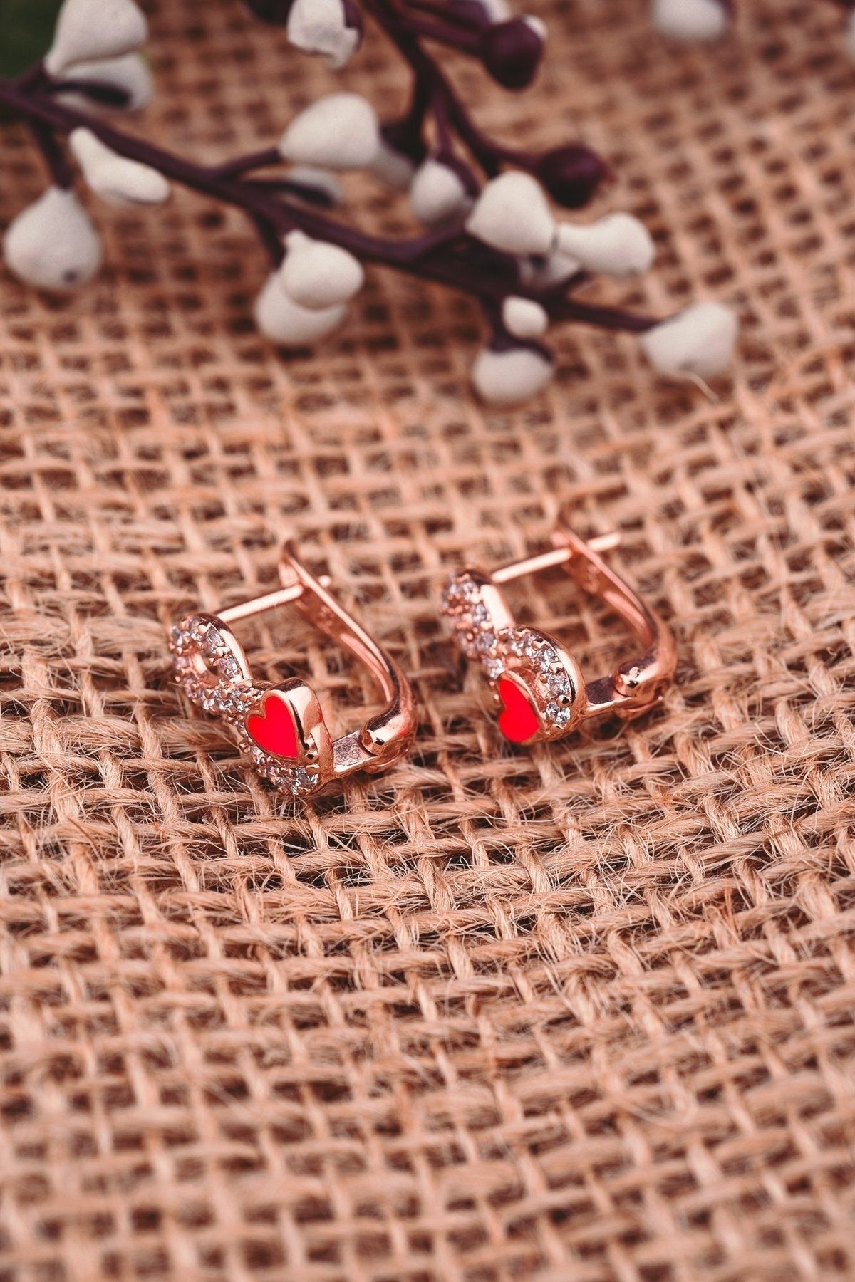 ENCİLİ SİLVER 925 Ayar Gümüş Pembe Kalpli Sonsuzluk Çocuk J Küpe rose - Tek Ebat