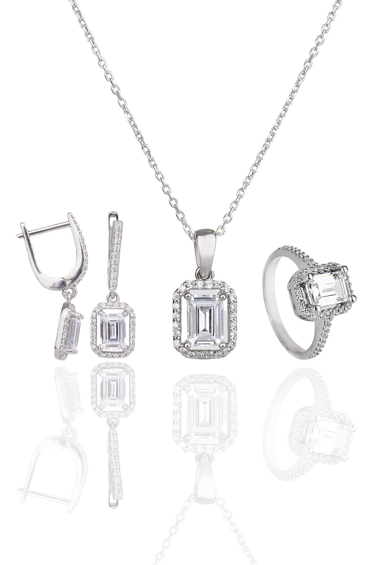 ENCİLİ SİLVER 925 Ayar Gümüş Swarovski Model Gümüş Set gümüş - 9