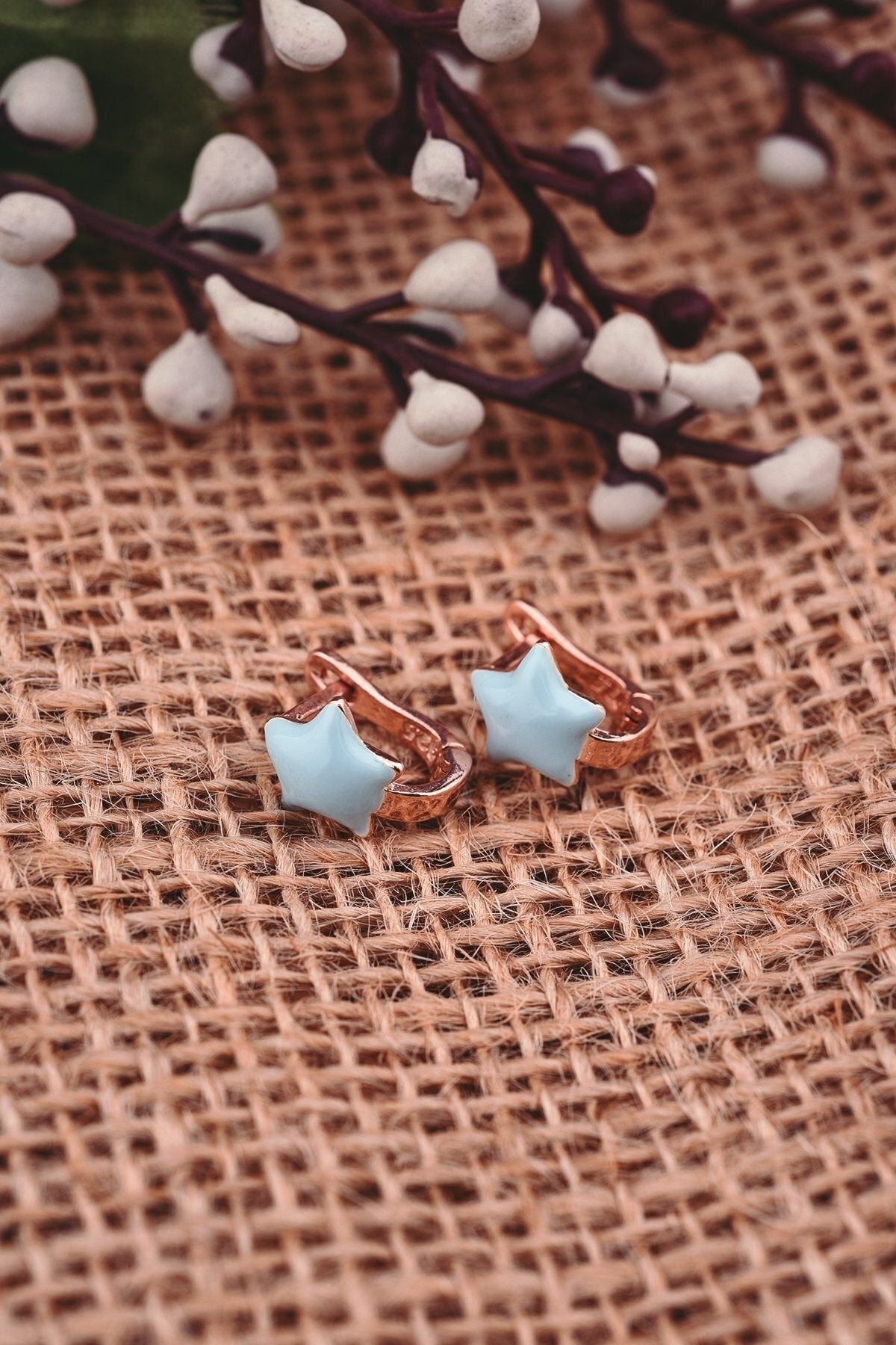 ENCİLİ SİLVER 925 Ayar Gümüş Turkuaz Yıldız Model Çocuk J Küpe rose - Tek Ebat