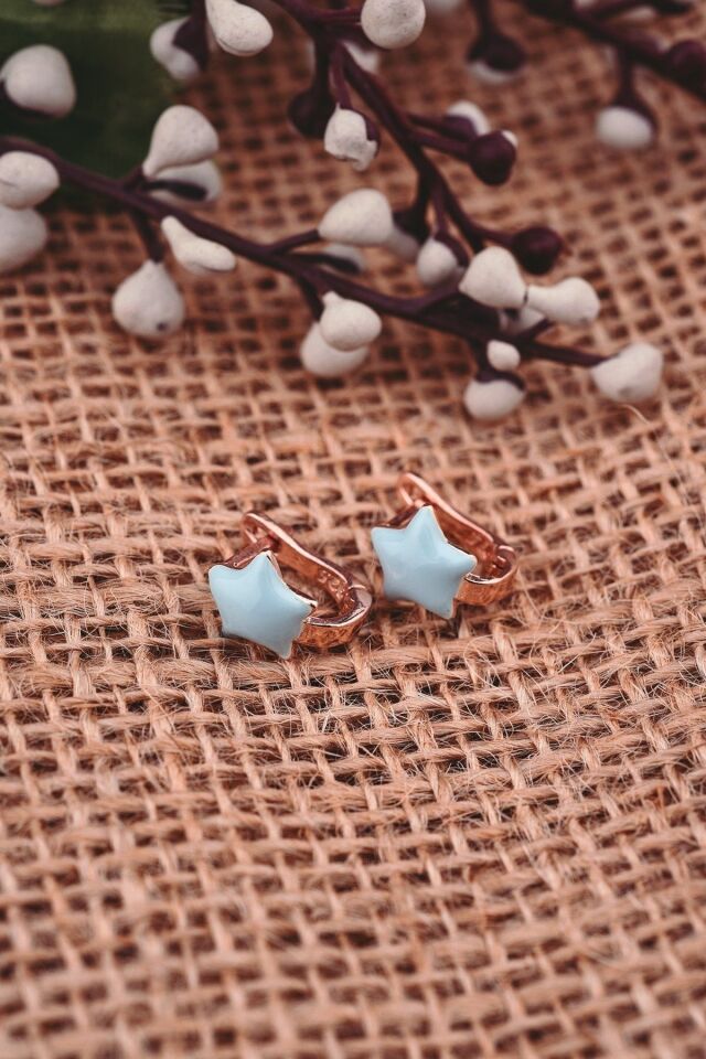 ENCİLİ SİLVER 925 Ayar Gümüş Turkuaz Yıldız Model Çocuk J Küpe rose - Tek Ebat