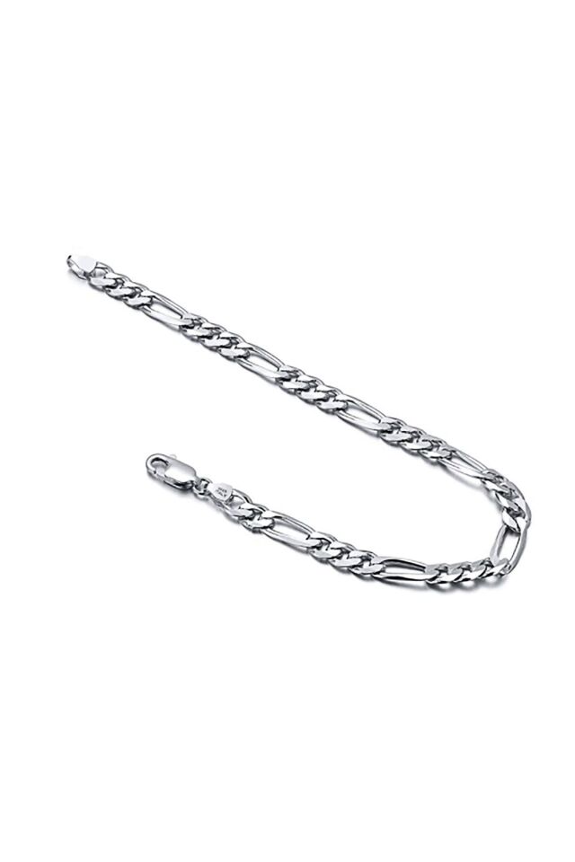 ENCİLİ SİLVER 925 Ayar Gümüş Erkek Figaro Zincir Kolye 55 cm ve Bileklik Set