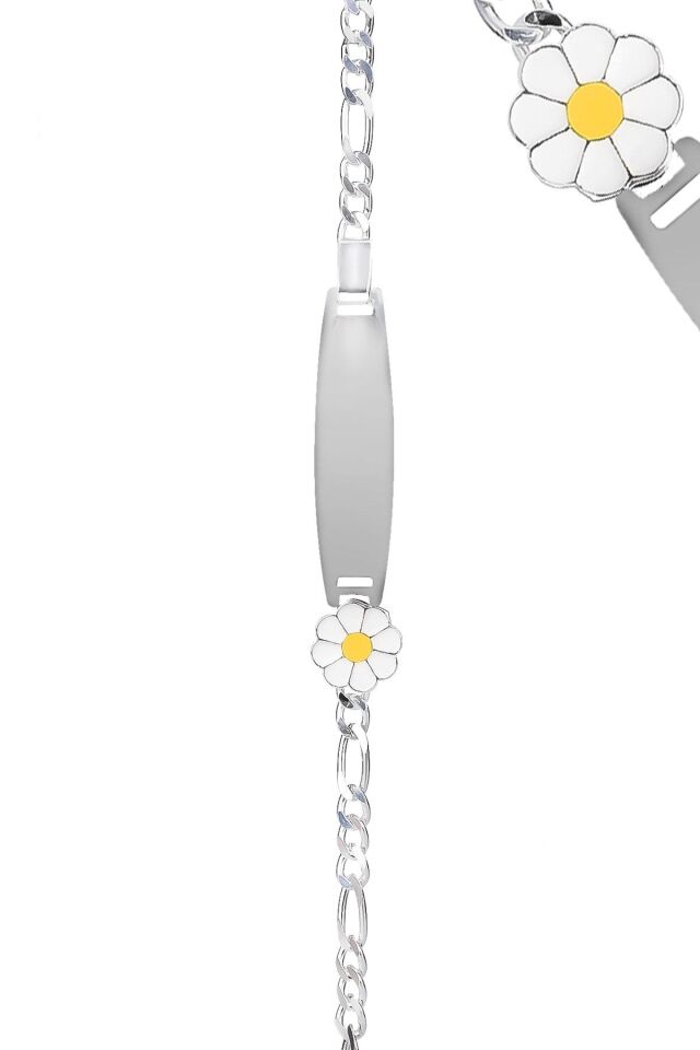 ENCİLİ SİLVER Papatya Model 925 Ayar Gümüş Çocuk Künyesi sarı - Tek Ebat