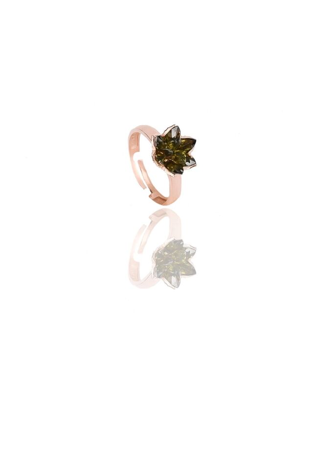ENCİLİ SİLVER 925 Ayar Gümüş Lotus Çiçeği Model Yeşil Kadın Set (Kolye+Yüzük+Küpe)