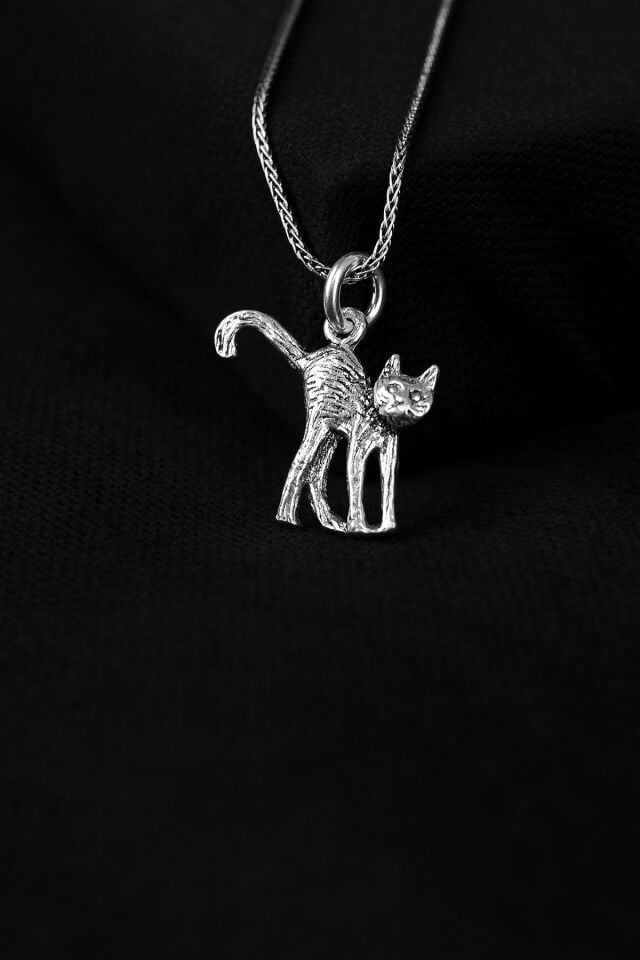 ENCİLİ SİLVER 925 Ayar Gümüş Kedi Model Unisex Kolye