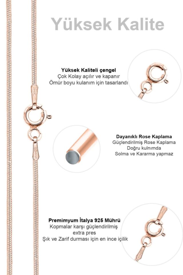 ENCİLİ SİLVER 925 Ayar Gümüş İtalyan Ezme Kadın Zincir 1 mm Gümüş Renk rose - 50 cm