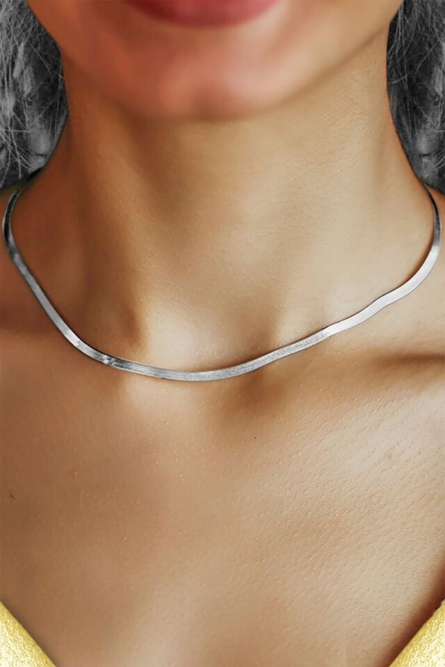 ENCİLİ SİLVER 925 Ayar Gümüş İtalyan Ezme Model Kadın Zincir 3 mm gümüş - 50 cm