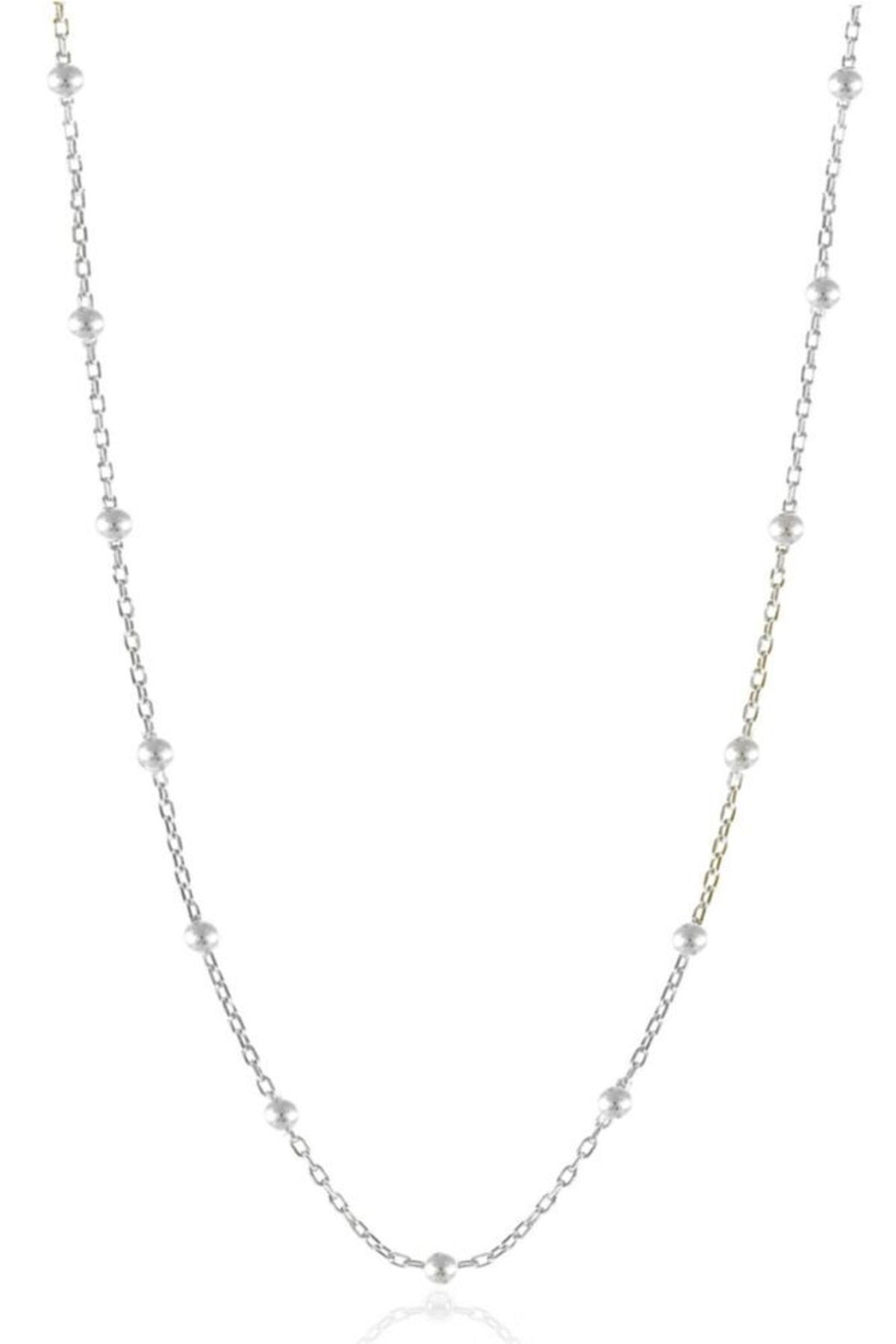 Kadın Gümüş Top Top Zincir Beyaz Altın Kaplama Toplu Kolye Özel 1.2mm Mücevher 55 cm