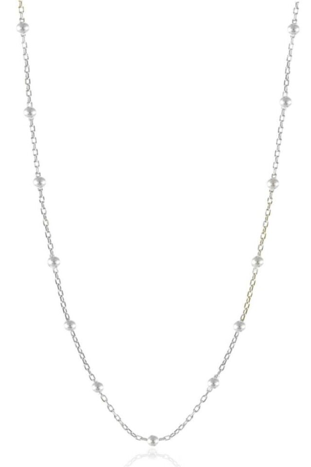 Kadın Gümüş Top Top Zincir Beyaz Altın Kaplama Toplu Kolye Özel 1.2mm Mücevher 55 cm