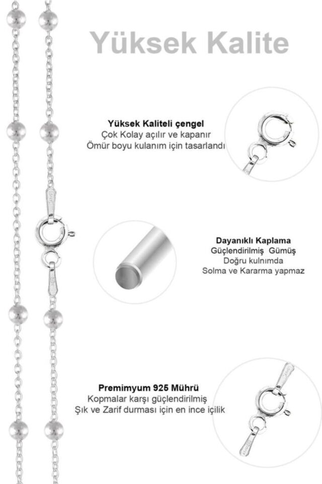 Kadın Gümüş Top Top Zincir Beyaz Altın Kaplama Toplu Kolye Özel 1.2mm Mücevher 50 cm
