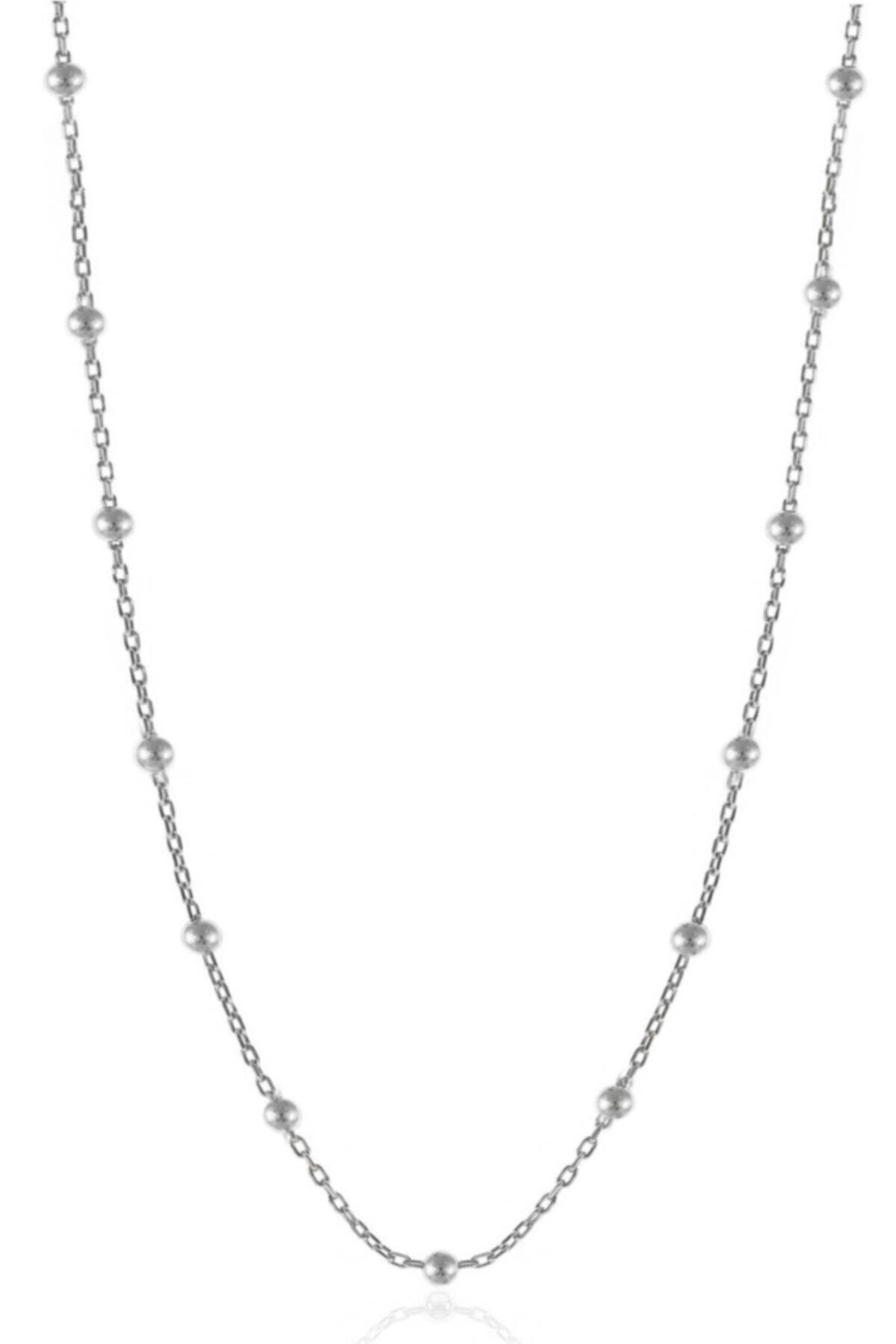 Kadın Gümüş Top Top Zincir Beyaz Altın Kaplama Toplu Kolye Özel 1.2mm Mücevher gümüş - 50 cm