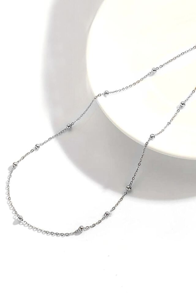 Kadın Gümüş Top Top Zincir Beyaz Altın Kaplama Toplu Kolye Özel 1.2mm Mücevher gümüş - 45 cm