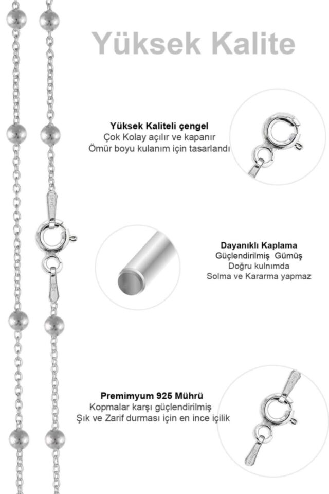 Kadın Gümüş Top Top Zincir Beyaz Altın Kaplama Toplu Kolye Özel 1.2mm Mücevher gümüş - 40 cm