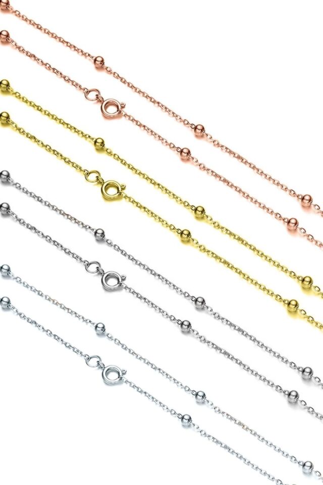 Kadın Gümüş Top Top Zincir Beyaz Altın Kaplama Toplu Kolye Özel 1.2mm Mücevher rose - 55 cm