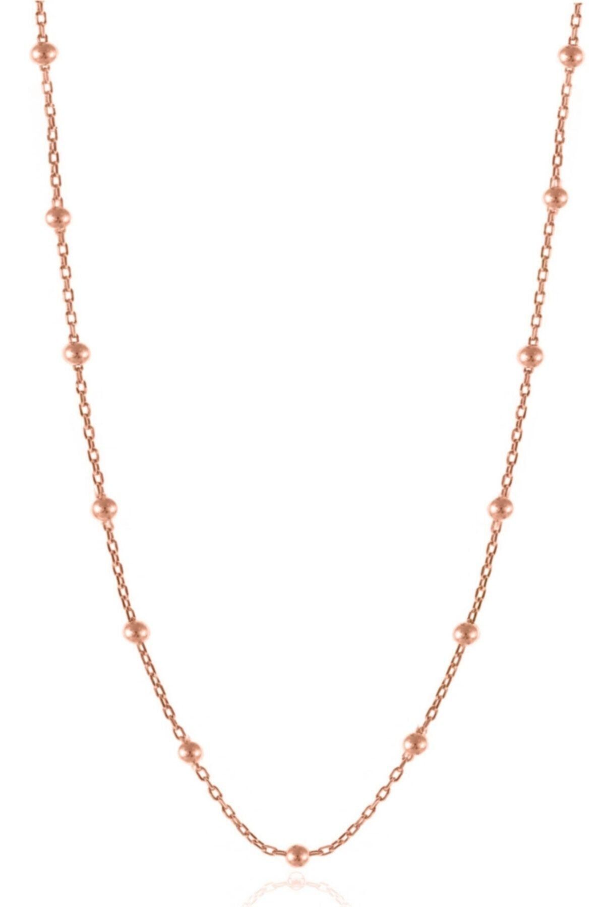 Kadın Gümüş Top Top Zincir Beyaz Altın Kaplama Toplu Kolye Özel 1.2mm Mücevher rose - 50 cm