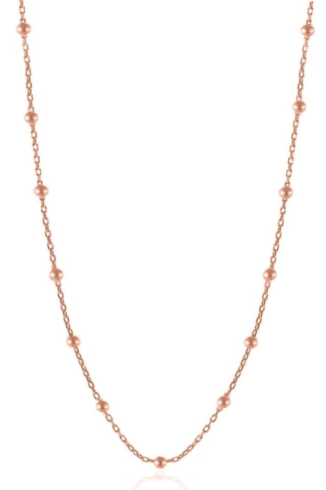 Kadın Gümüş Top Top Zincir Beyaz Altın Kaplama Toplu Kolye Özel 1.2mm Mücevher rose - 50 cm