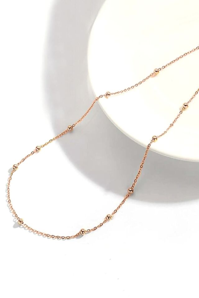 Kadın Gümüş Top Top Zincir Beyaz Altın Kaplama Toplu Kolye Özel 1.2mm Mücevher rose - 45 cm