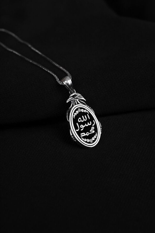 ENCİLİ SİLVER 925 Ayar Gümüş Allah Resulü Muhammed Yazılı Erkek Kolye