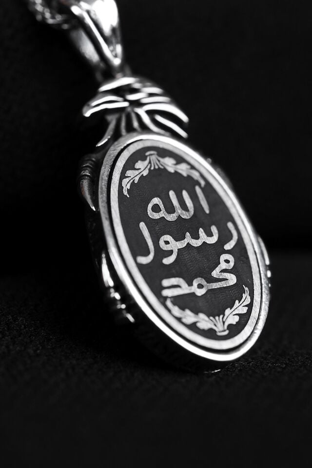 ENCİLİ SİLVER 925 Ayar Gümüş Allah Resulü Muhammed Yazılı Erkek Kolye