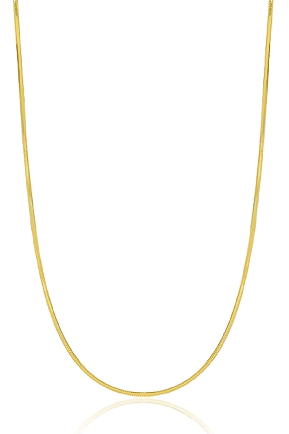 ENCİLİ SİLVER 925 Ayar Gümüş İtalyan Yassı Yılan Gold Renk Zincir Kolye GOLD - 50 cm