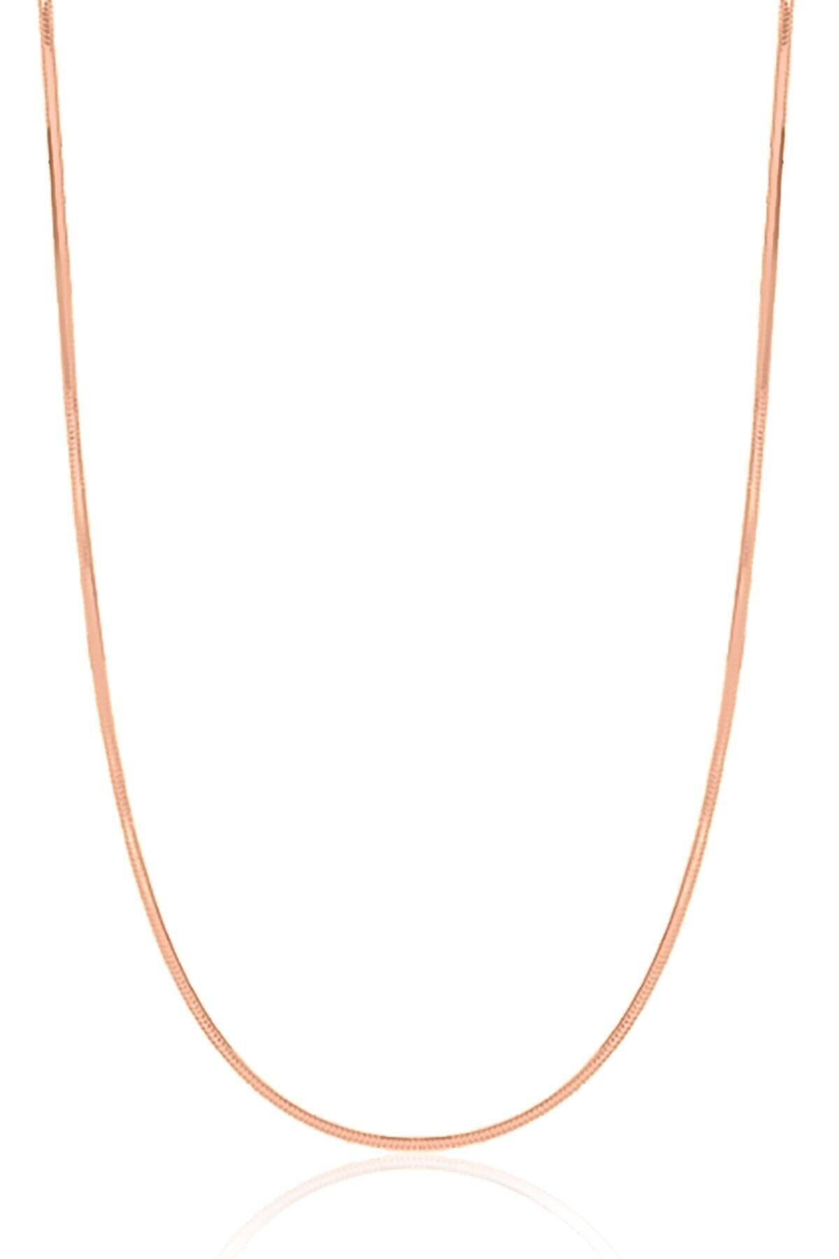 ENCİLİ SİLVER 925 Ayar Gümüş İtalyan Yassı Yılan Rose Renk Zincir Kolye rose - 40 cm
