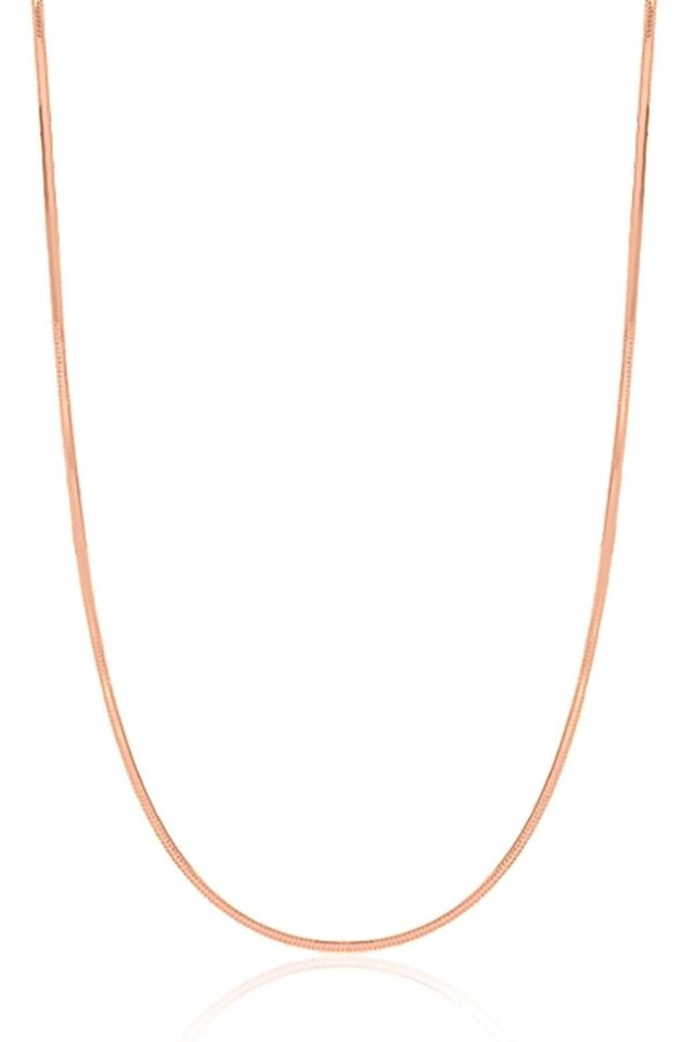 ENCİLİ SİLVER 925 Ayar Gümüş İtalyan Yassı Yılan Rose Renk Zincir Kolye rose - 50 cm