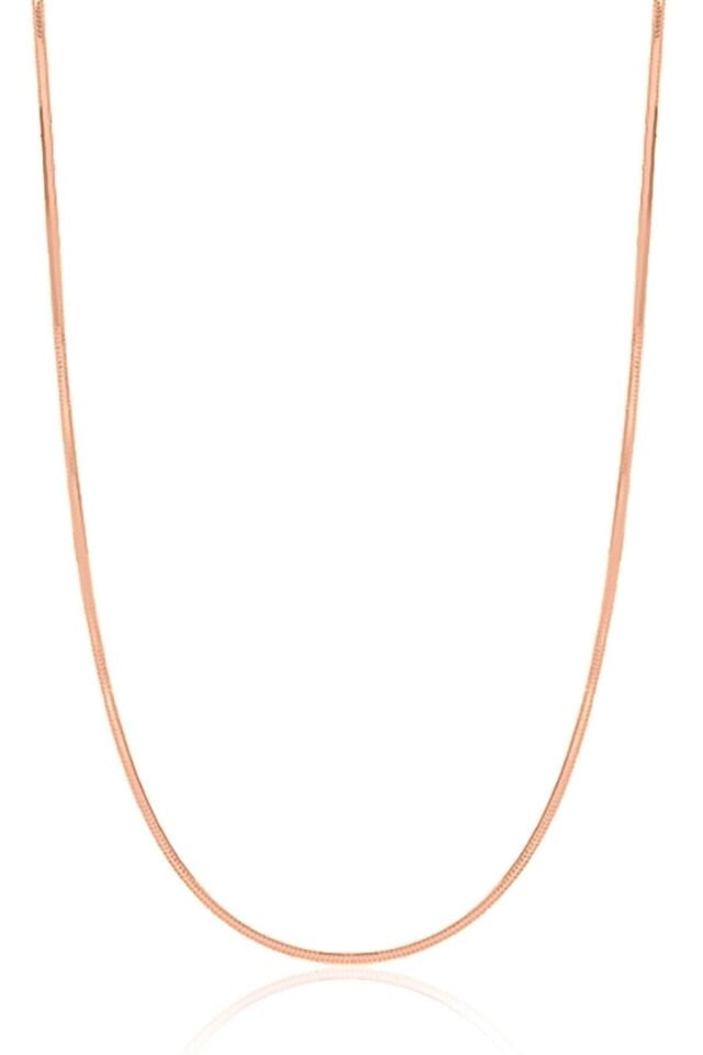 ENCİLİ SİLVER 925 Ayar Gümüş İtalyan Yassı Yılan Rose Renk Zincir Kolye rose - 45 cm