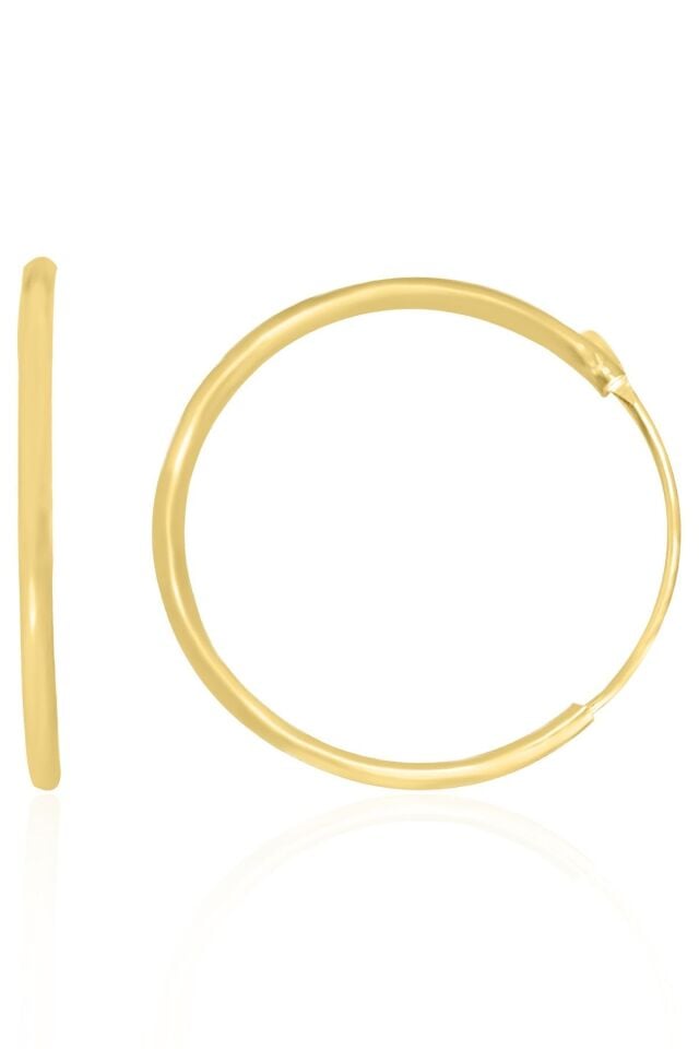 Kadın Gümüş Çift Halka Model 925 Ayar Özel Tasarımlı 1 mm Sterling Silver Küpe Altın - 20 mm