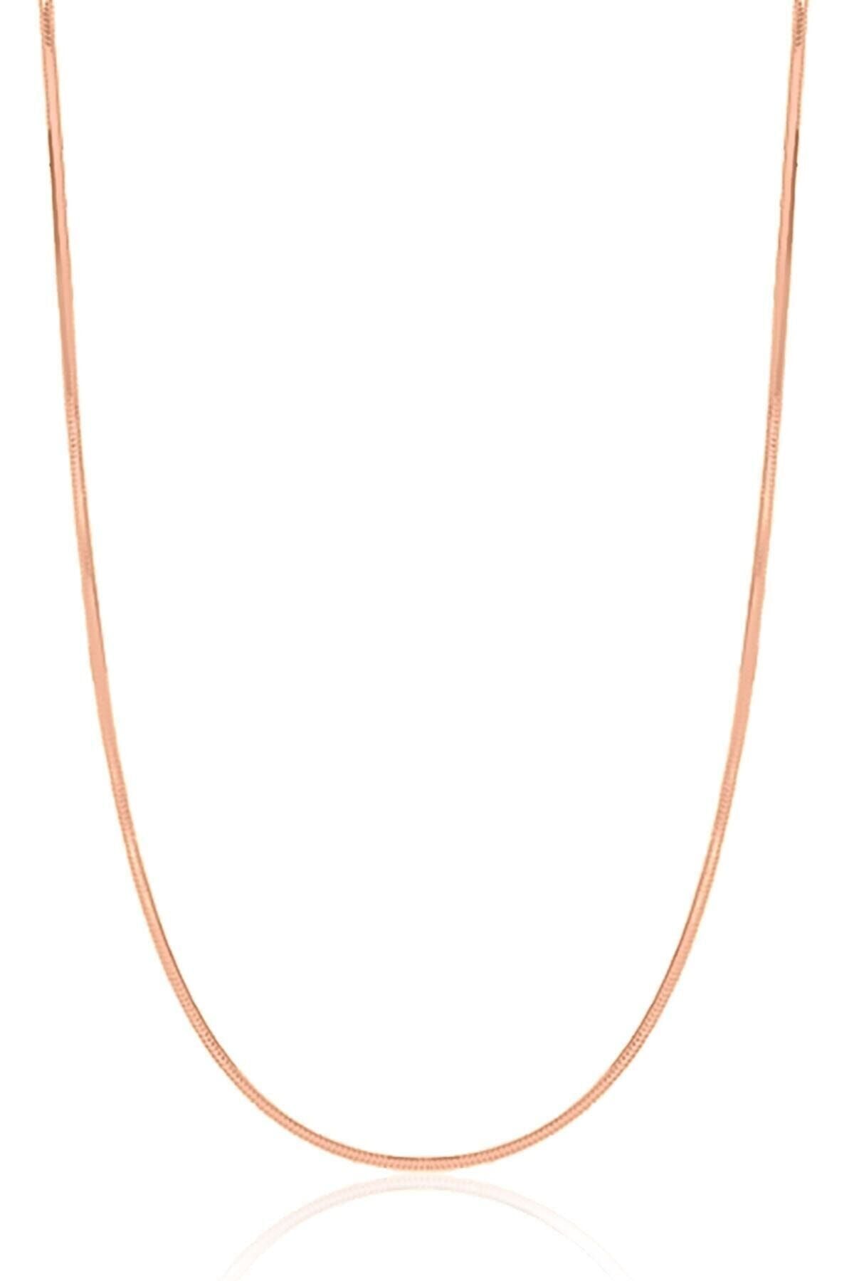 ENCİLİ SİLVER 925 Ayar Gümüş İtalyan Yassı Yılan Rose Renk Zincir Kolye rose - 45 cm