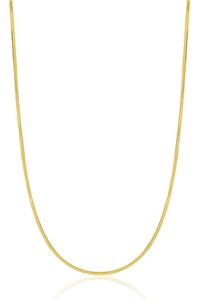 ENCİLİ SİLVER 925 Ayar Gümüş İtalyan Yassı Yılan Gold Renk Zincir Kolye GOLD - 50 cm