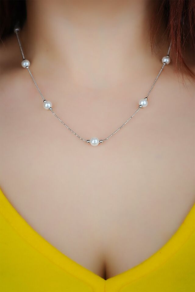 ENCİLİ SİLVER 925 Ayar Gümüş İnci Taşlı Kadın Set( Kolye+Bileklik)