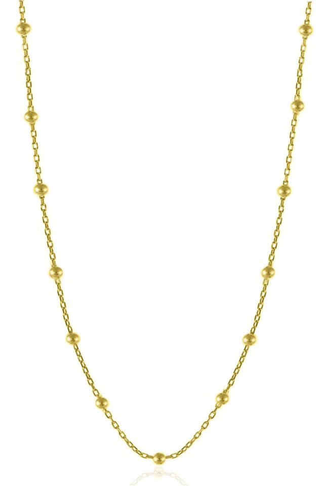 Kadın Gümüş Top Top Zincir 24 Ayar Altın Kaplama Toplu Kolye Özel 1.2mm Mücevher GOLD - 50 cm