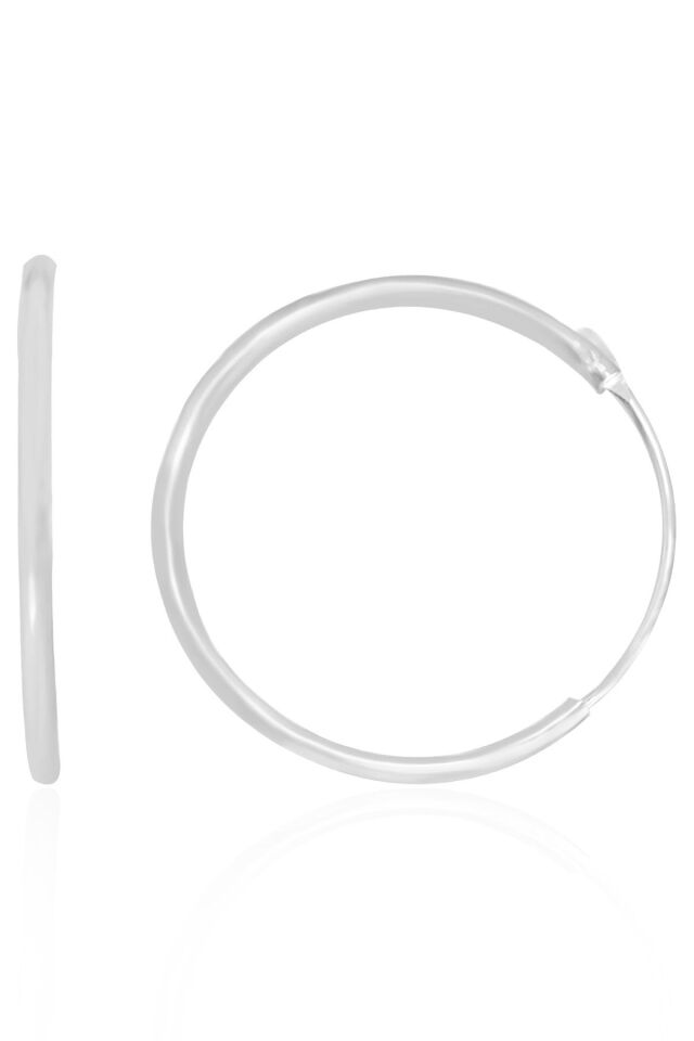 Kadın Gümüş Çift Halka Model 925 Ayar Özel Tasarımlı 1 mm Sterling Silver Küpe gümüş - 25 mm